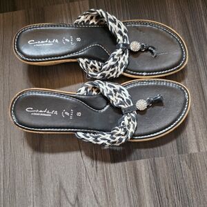 Contesa Black & White Braided Toe-Ring Sandals